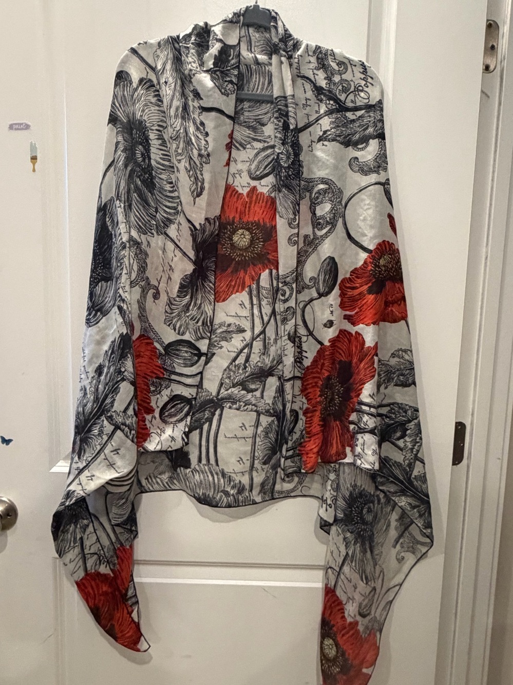 Floral Red & Gray Lightweight Shawl kimono